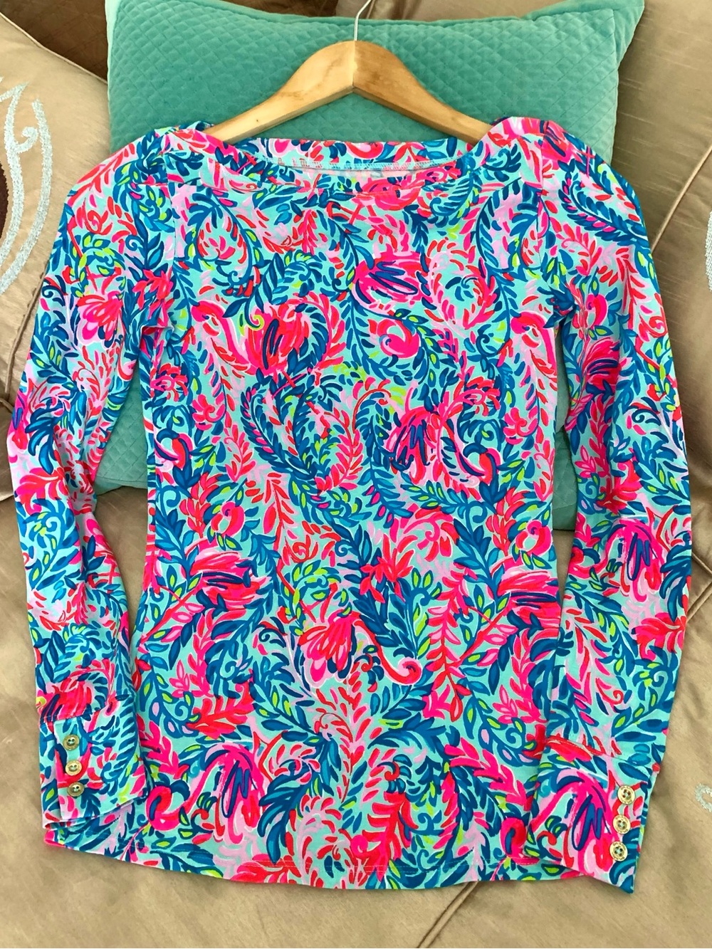 New Lilly Pulitzer Aleah Top Surf Blue Flim Flam Top Shirt